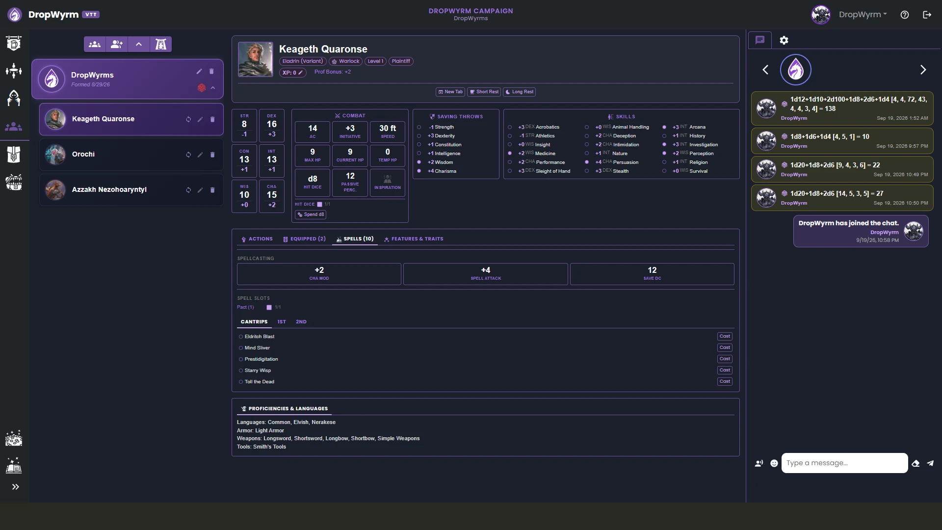 DropWyrm VTT screenshot